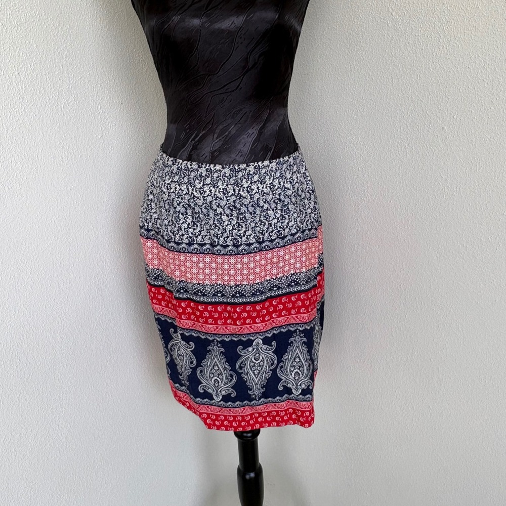 Vintage 90s Amanda Smith 100% Pure Silk Faux-Wrap Skirt Women 12 Multicolor